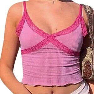 Womens Lace Strap Crop Top Cami V-Neck Corset Tanks Y2K Shirts Camisoles